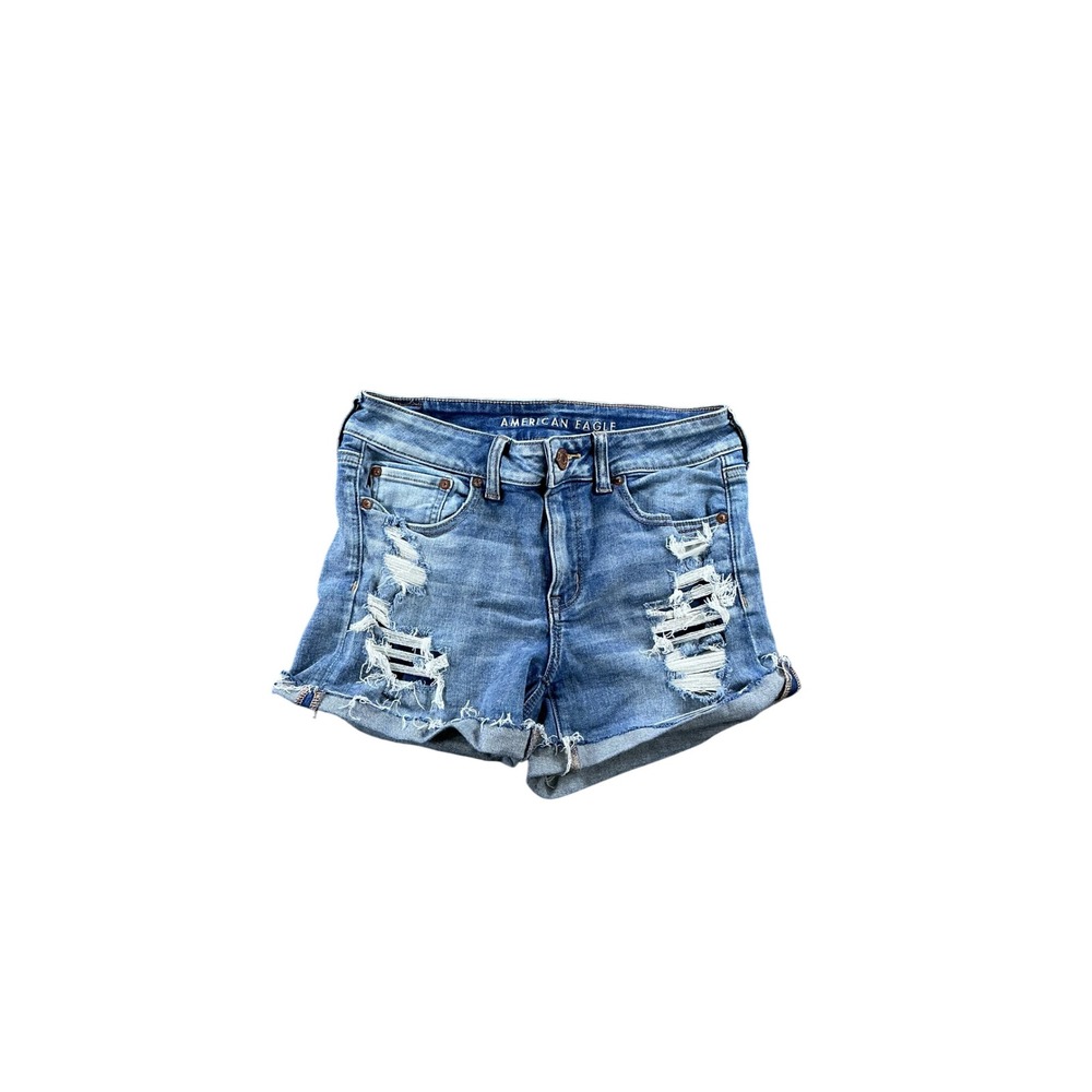 American Eagle Next Level Stretch Distressed Denim Shorts Size 8 Medium Wash